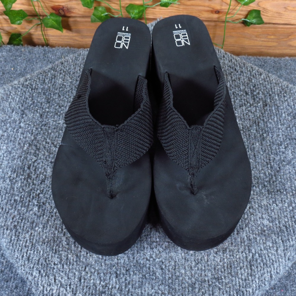 No Boundaries NOBO Women Platform Thong Sandal Sz 11 Summer Wedge Black Textile - Picture 3 of 8